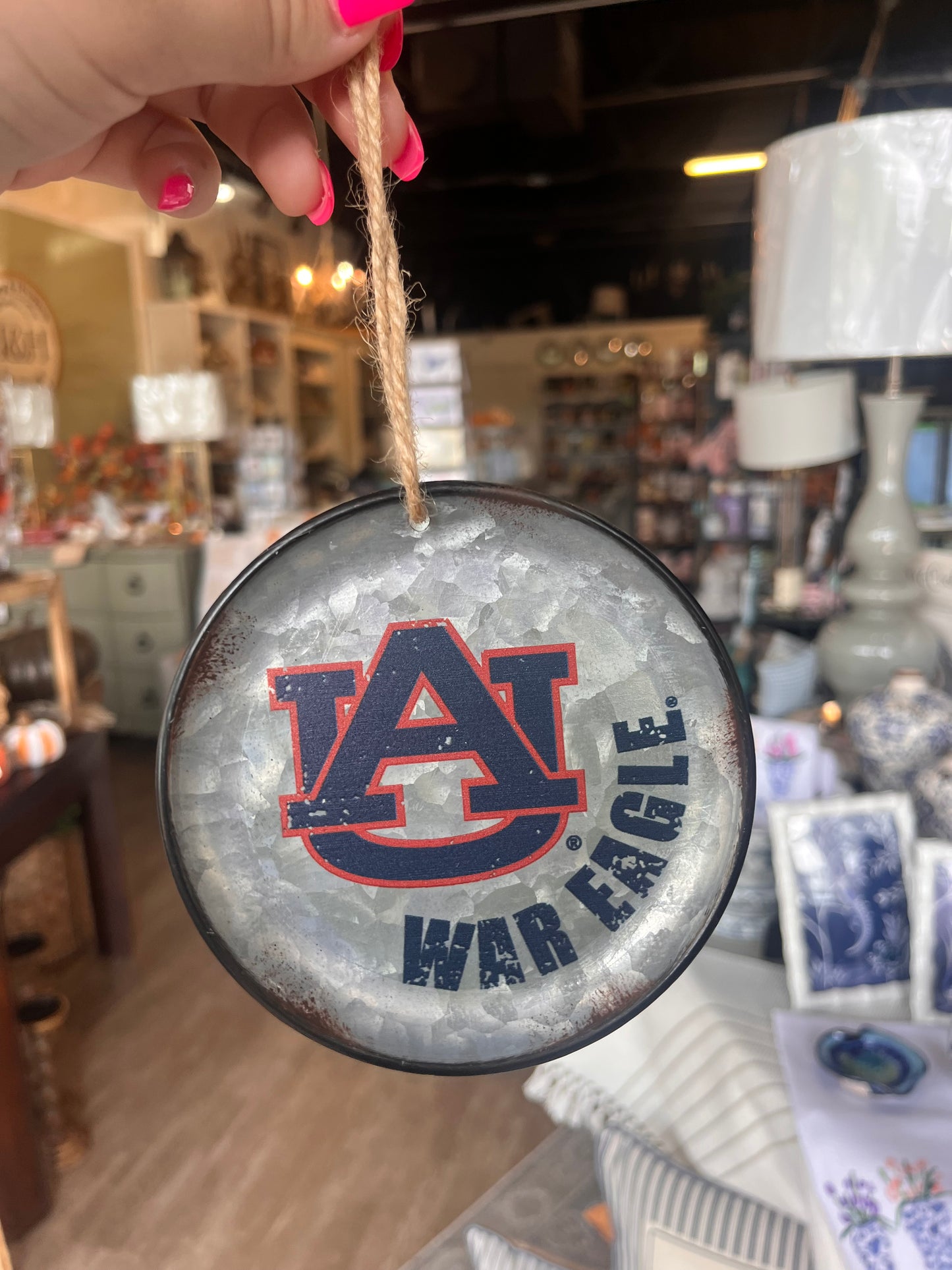 auburn metal round ornament