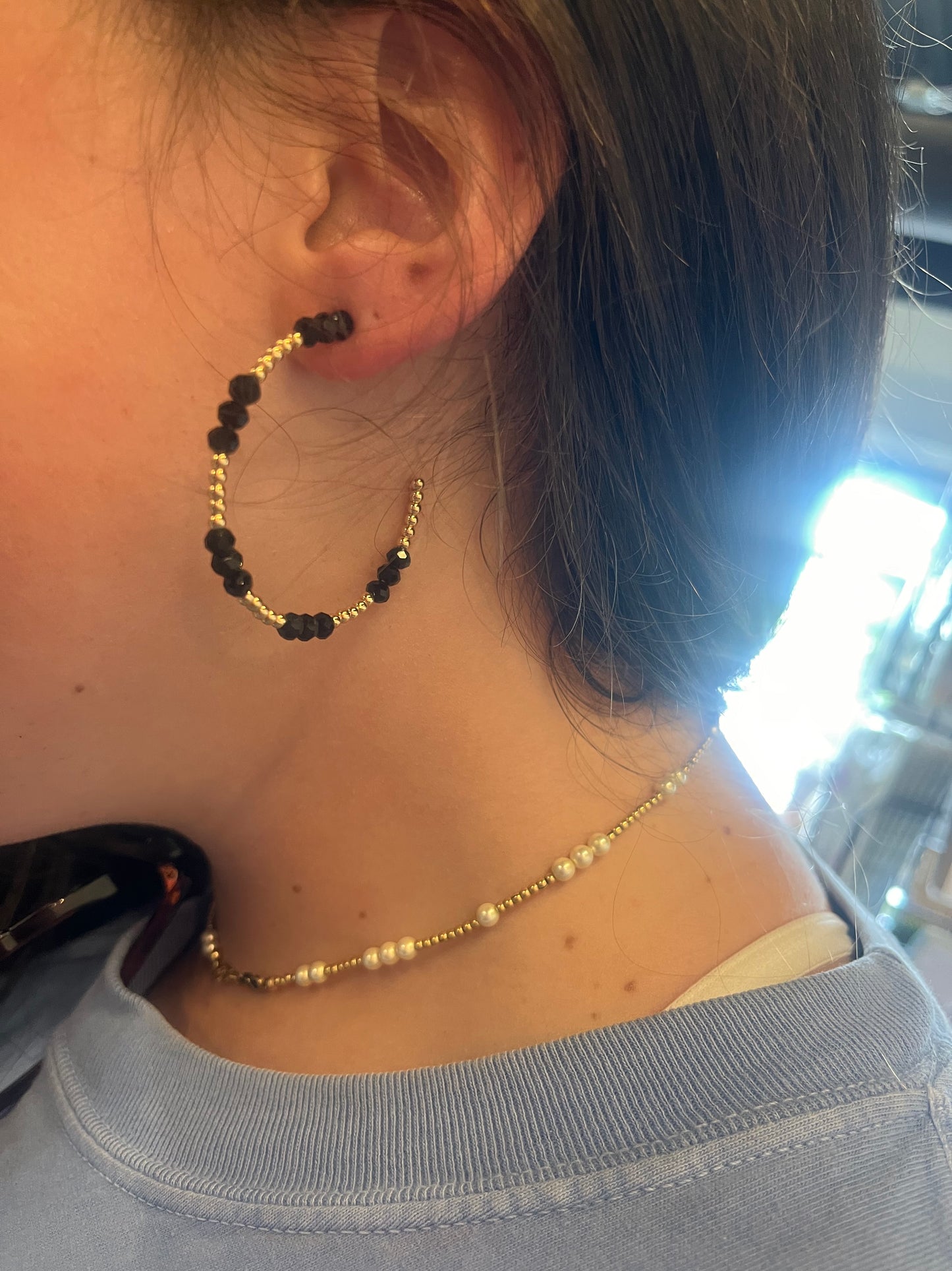 Black and Golf beaded What's Hot hoop earrings