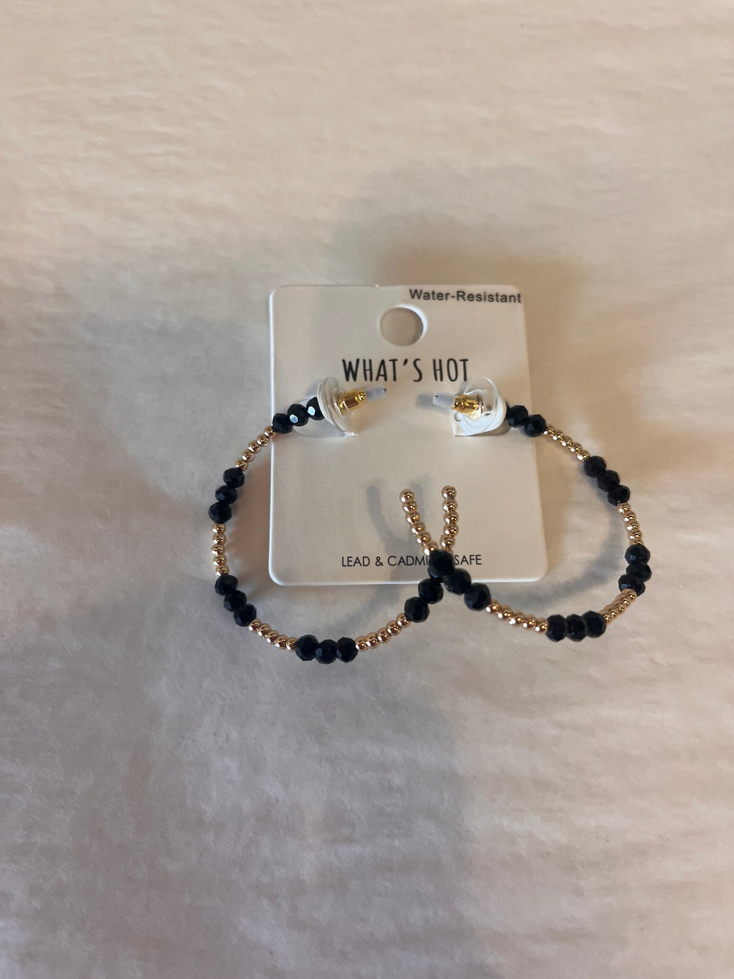 Black and Golf beaded What's Hot hoop earrings