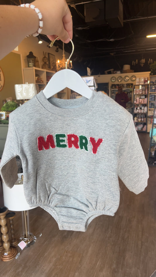 Mudpie Merry Sweatshirt Bubble Onesie