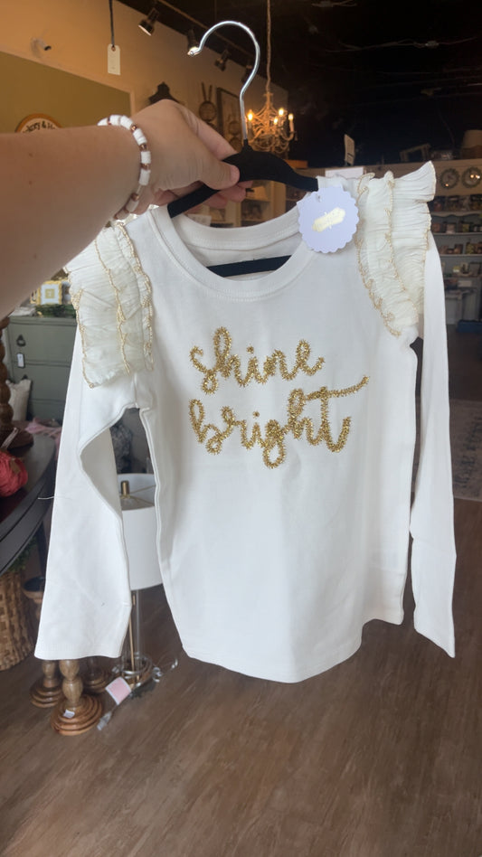 Mudpie White Holiday Tinsel long sleeve Shine bright