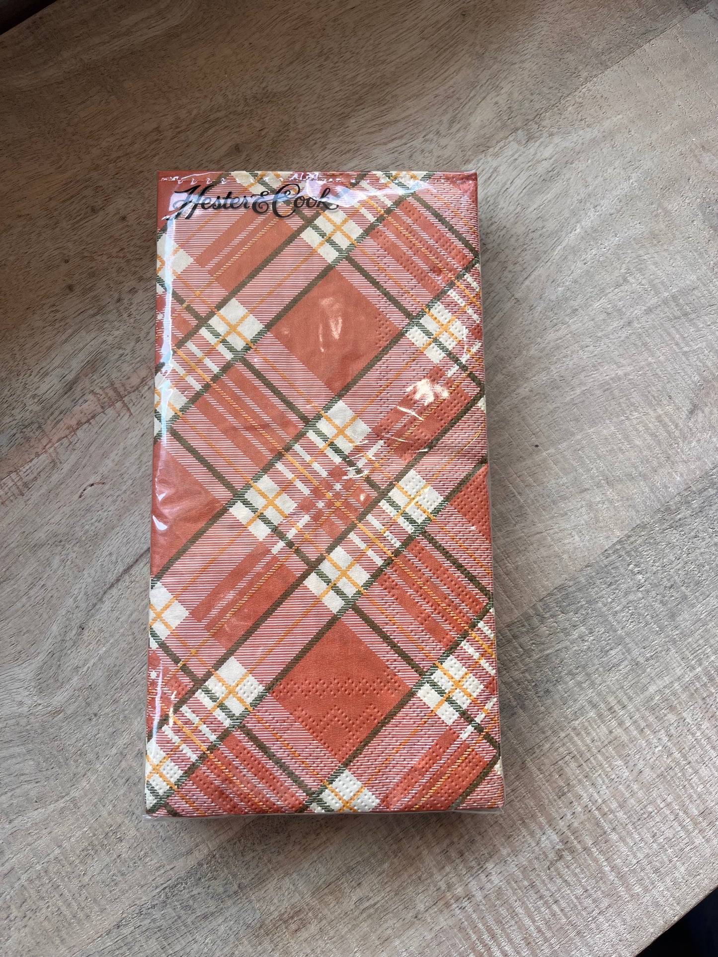 Hester and Cook guest plaid napkin