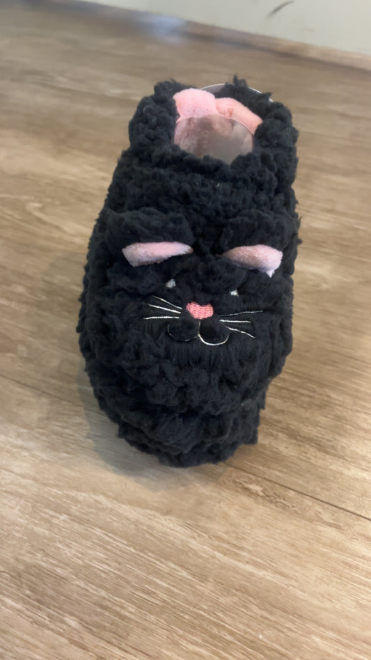 Snoozies Baby black and pink cat slippers