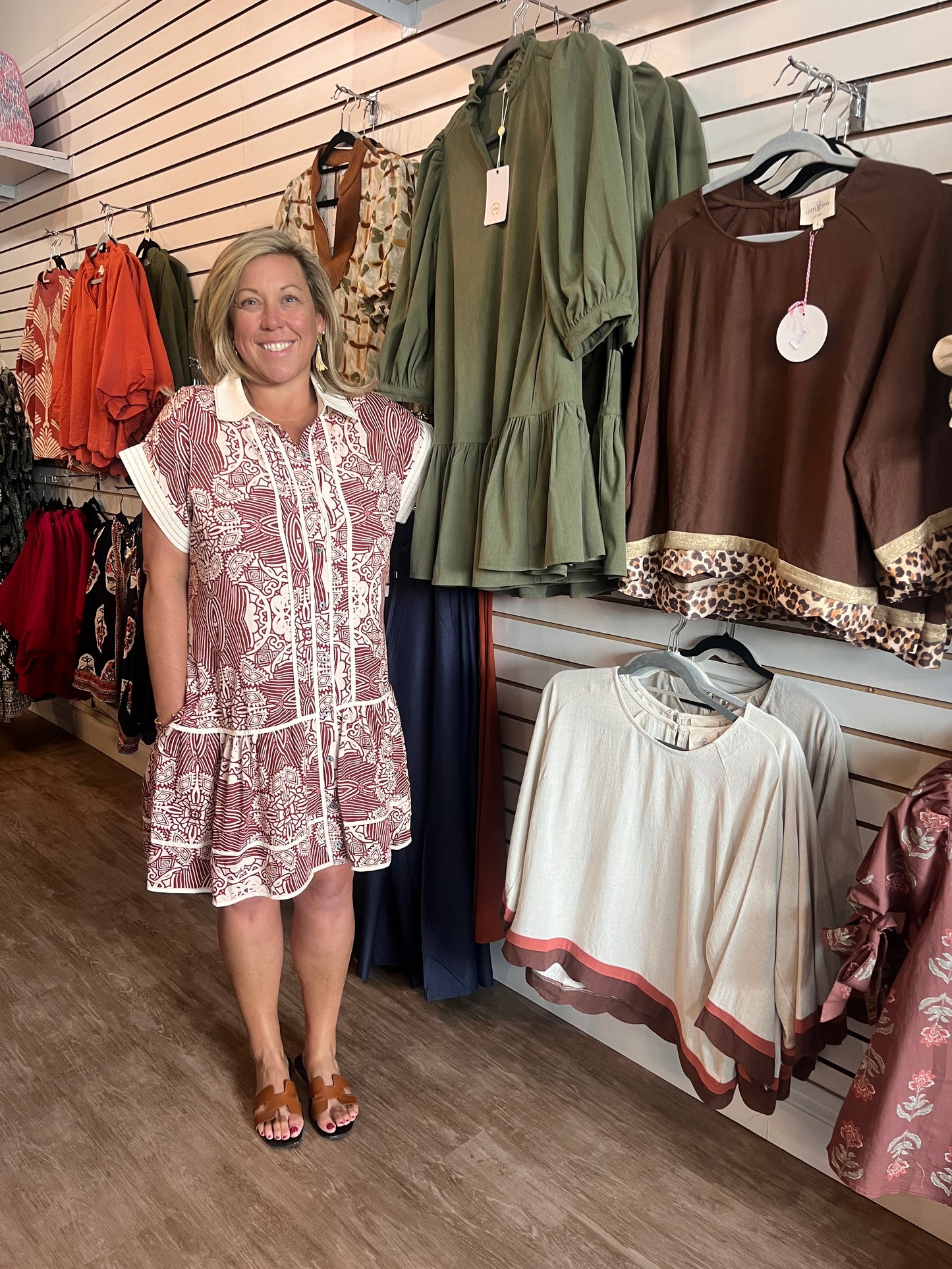 Entro rust and cream patterned dress