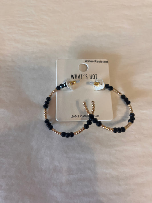 Black and Golf beaded What's Hot hoop earrings